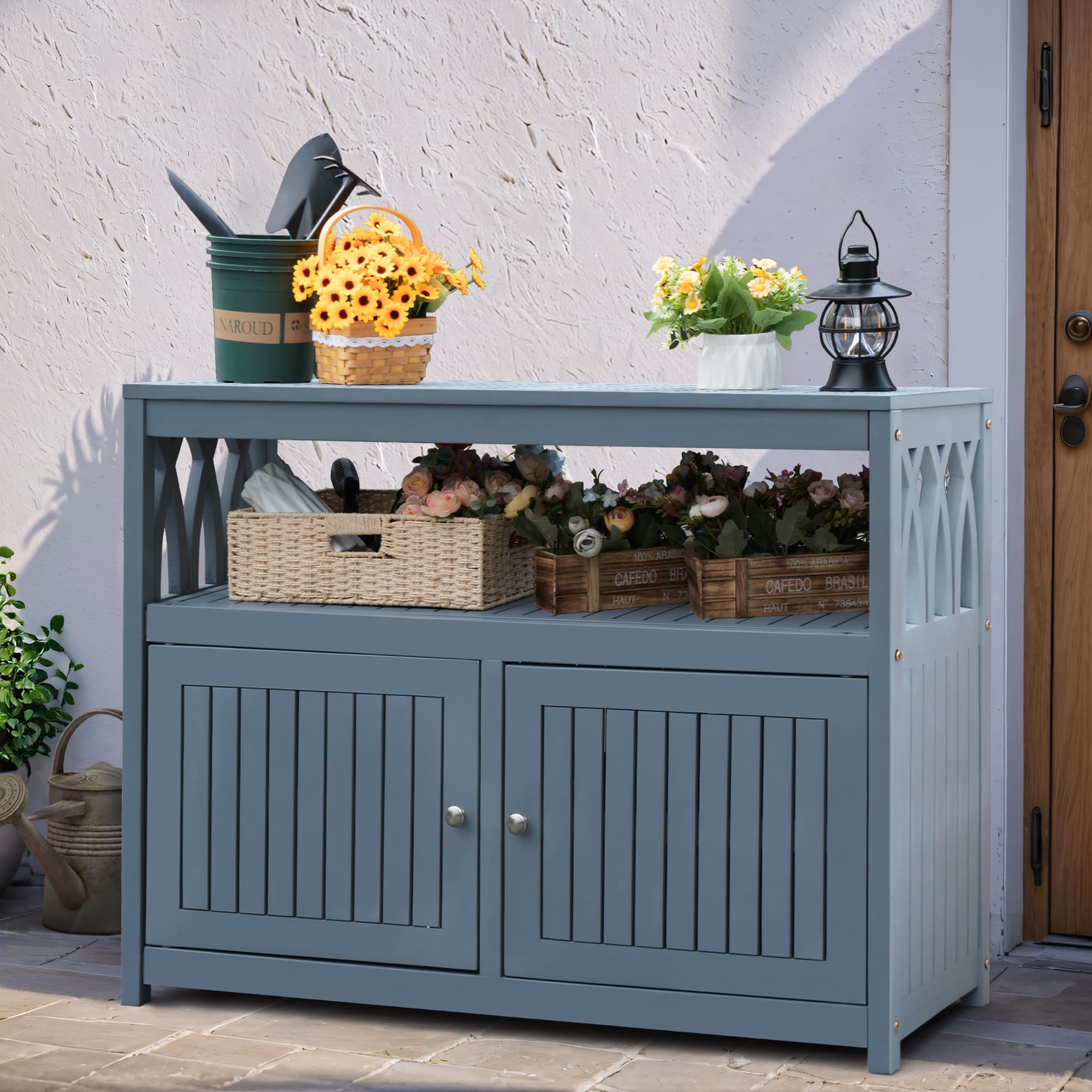 2-Tier Outdoor Storage Cabinet in Acacia Wood with Magnetic Doors