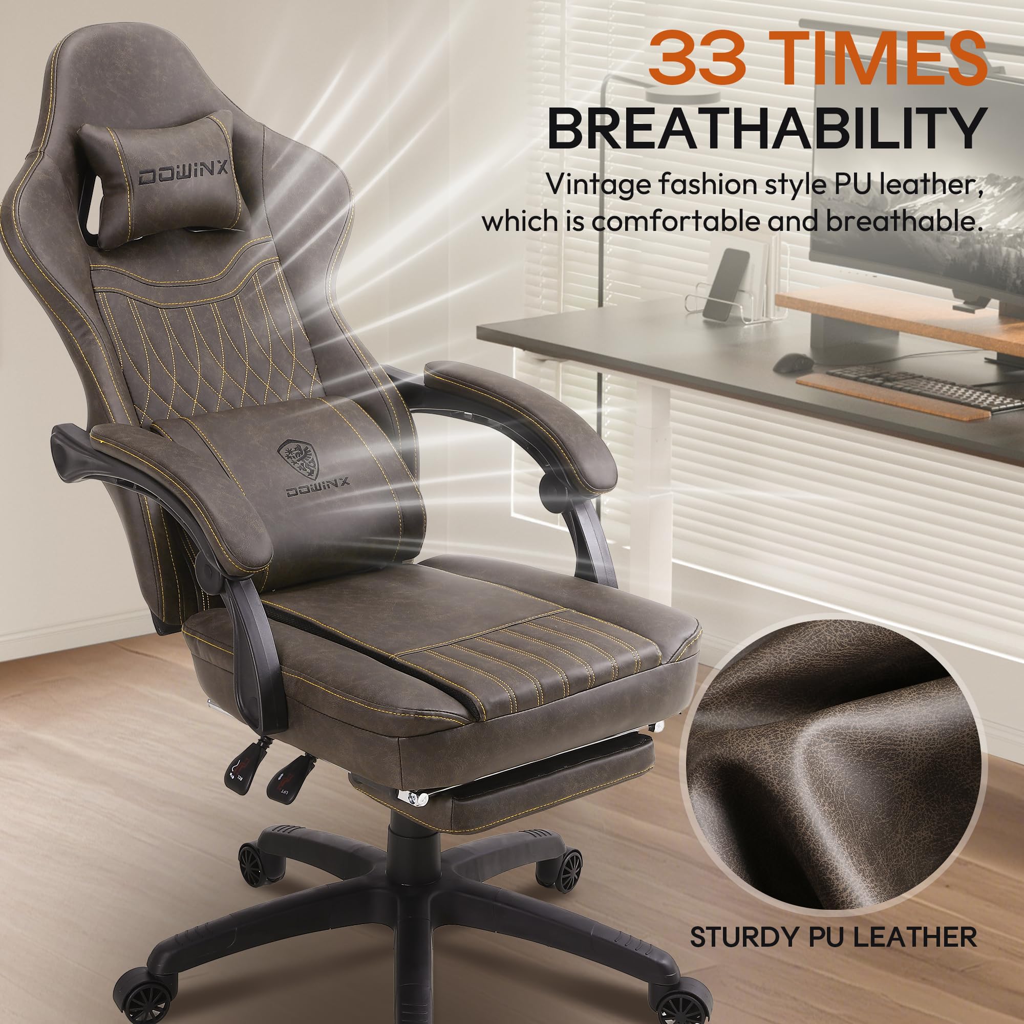 Ergonomic Gaming Chair with Massage Lumbar Support and Footrest