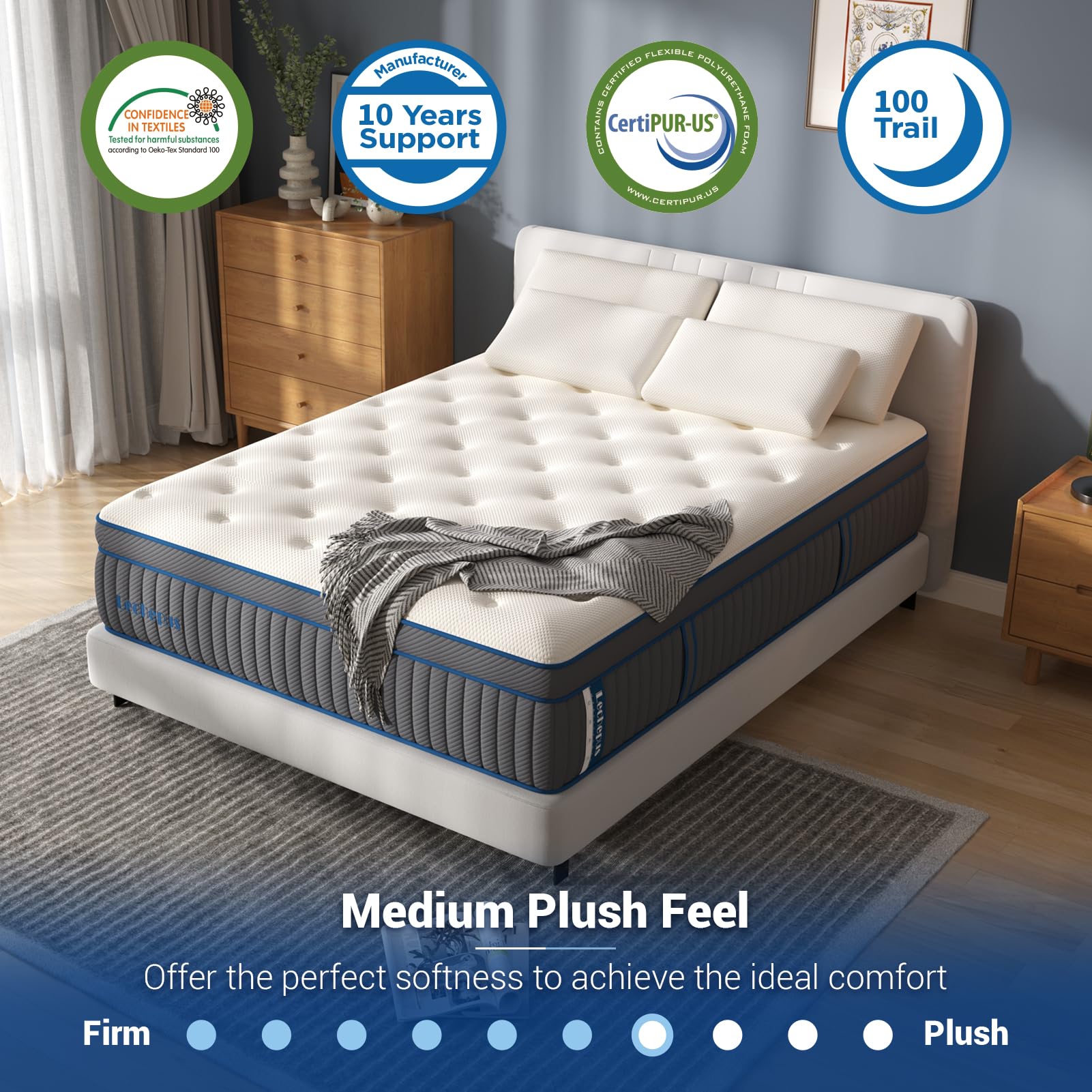 14 Inch Queen Mattress Medium Plush Hybrid with Cooling Gel Memory Foam