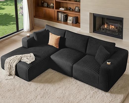 Modular Sectional Sofa with Deep Seat and Cup Holder