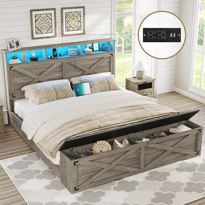 Twin Bed Frame with Storage and LED Lights