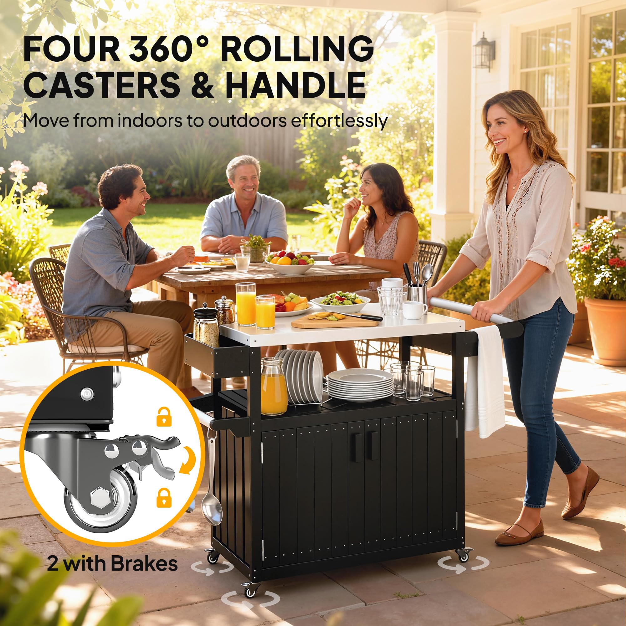 Outdoor Bar Cart with Storage Cabinet