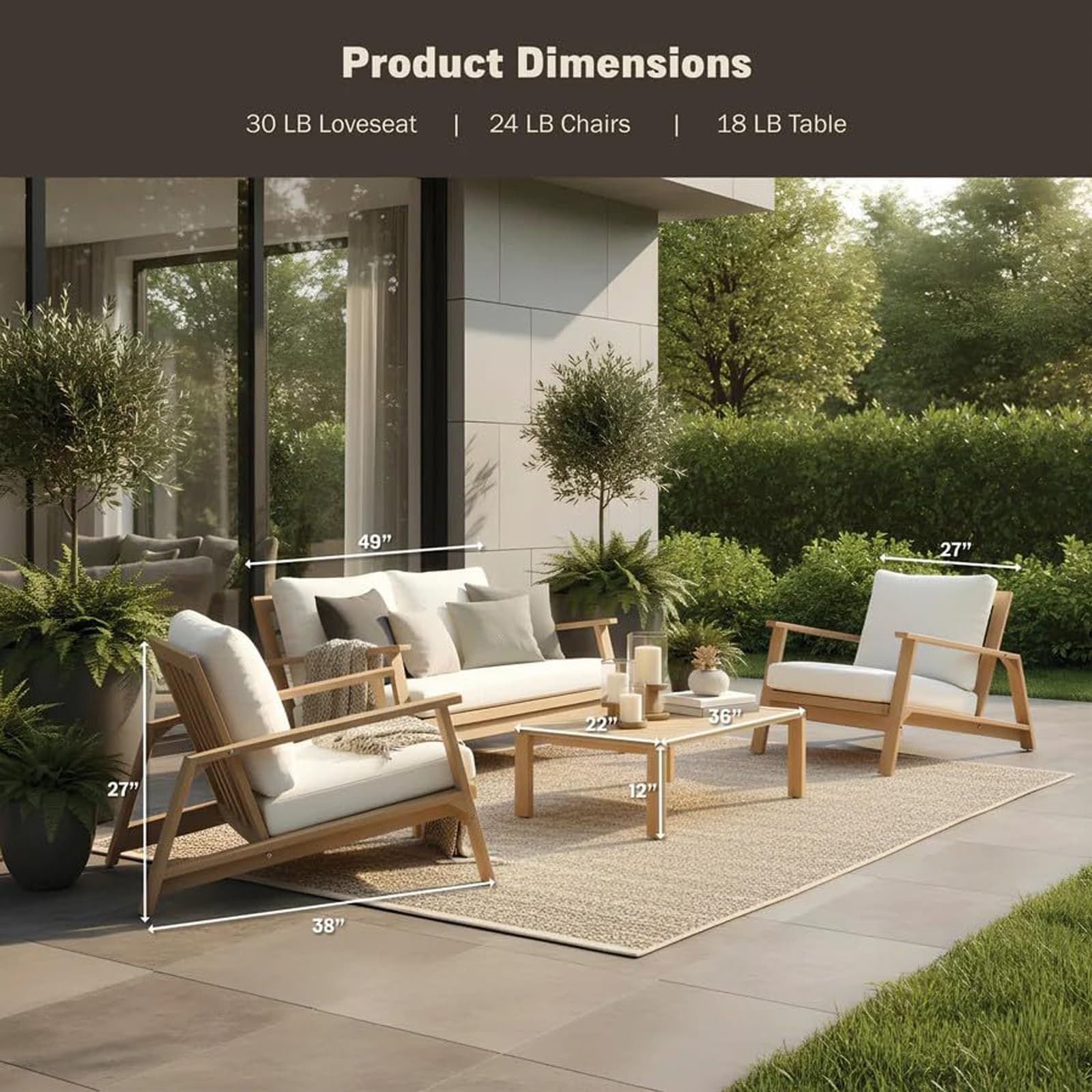 4-Piece Acacia Wood Outdoor Sectional Sofa Set
