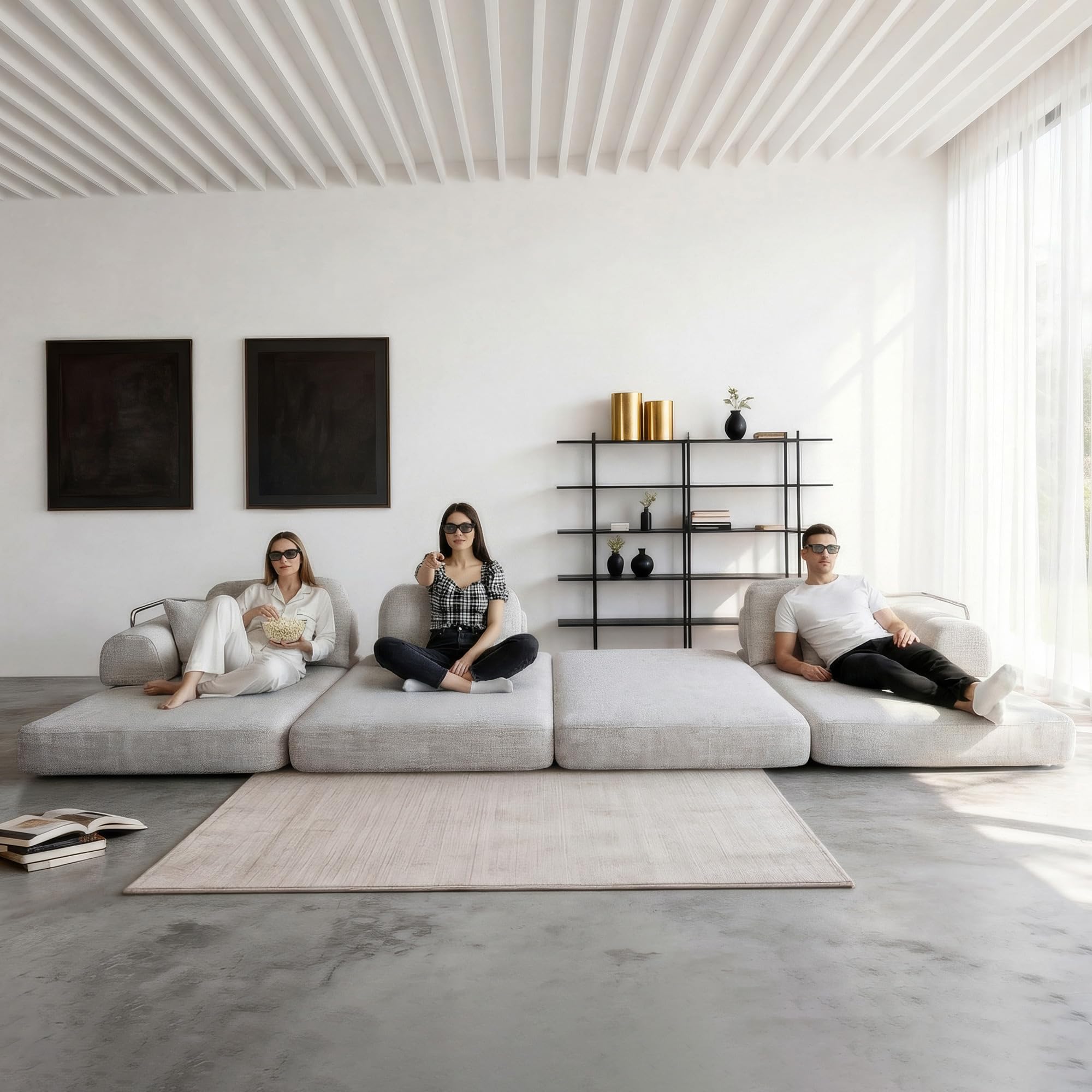 104" Modular Sofa Bed - 8-in-1 Convertible Sectional Couch with High Resilience Sponge