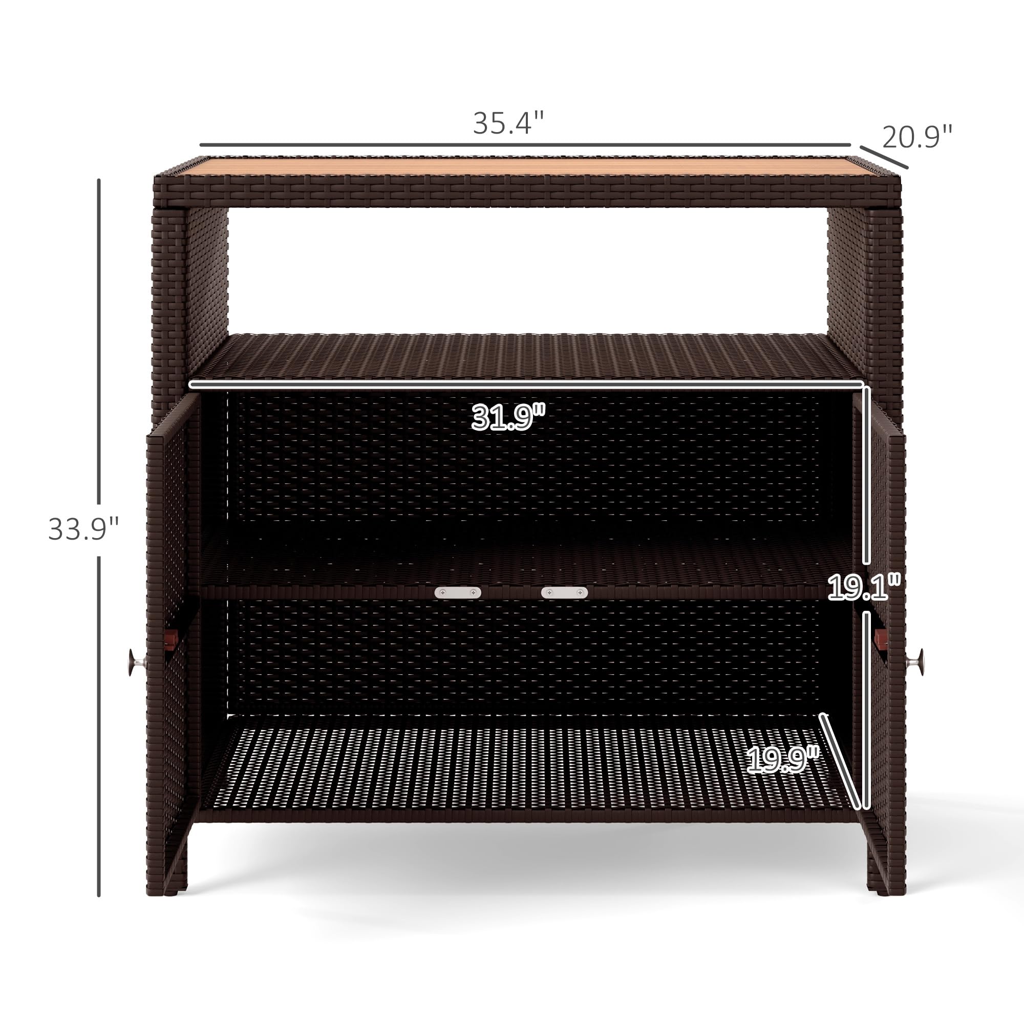 Wicker Outdoor Storage Cabinet with Acacia Wood Countertop