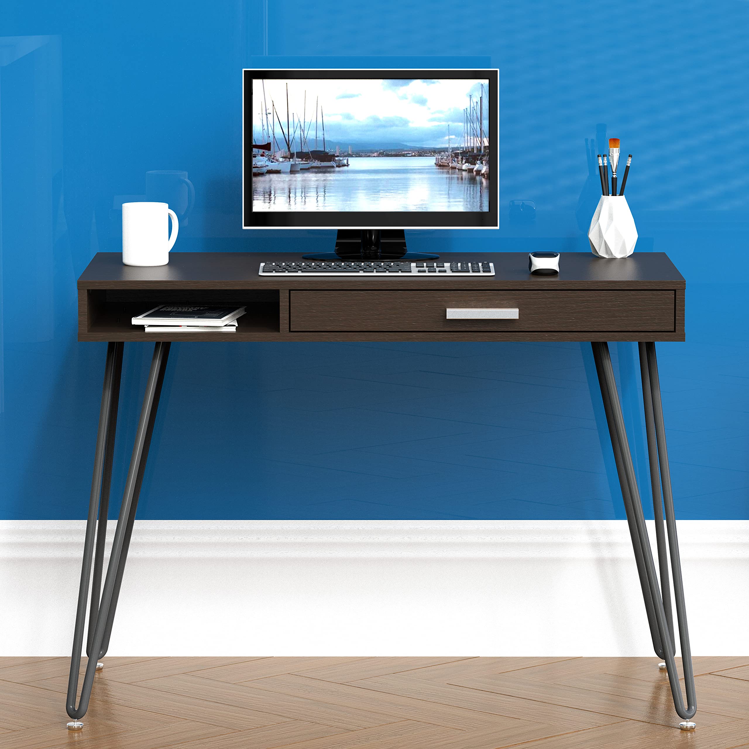 Computer Hairpin Leg Desk with Drawer