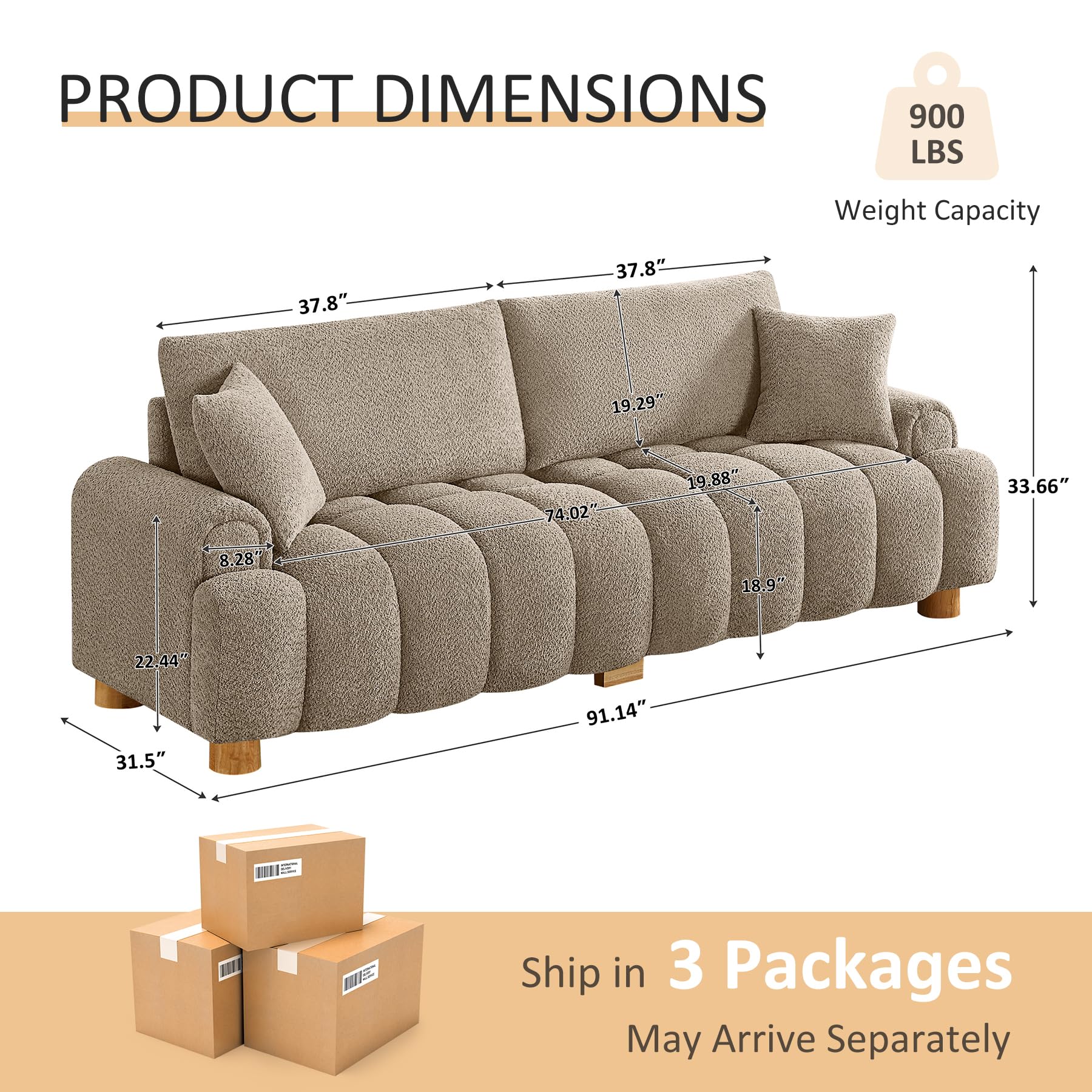 Boucle Cloud Sofa 3-Seater with Pillows