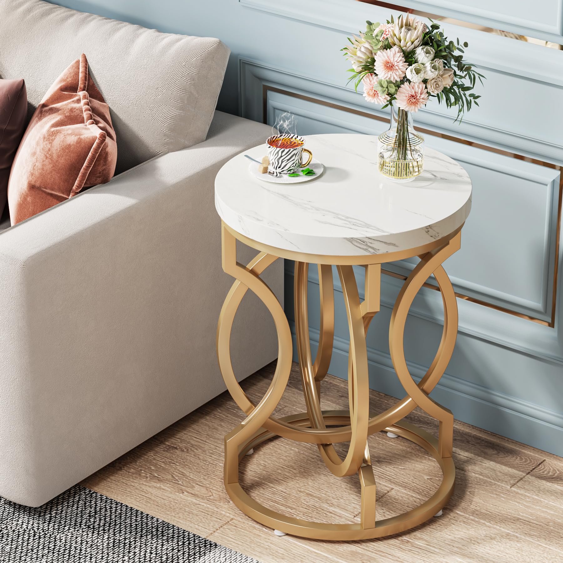 Modern Round End Table Set of 2 - 20" Gold Side Tables