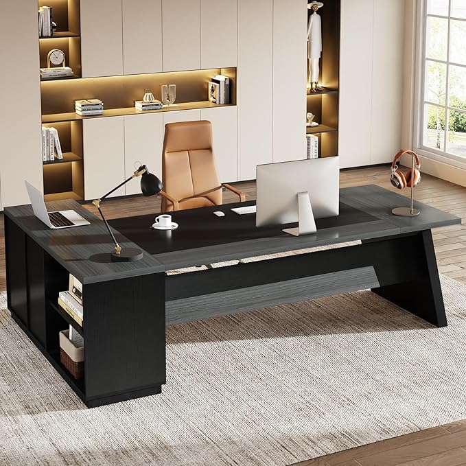 78" L-Shaped Executive Desk with Drawers and File Cabinet