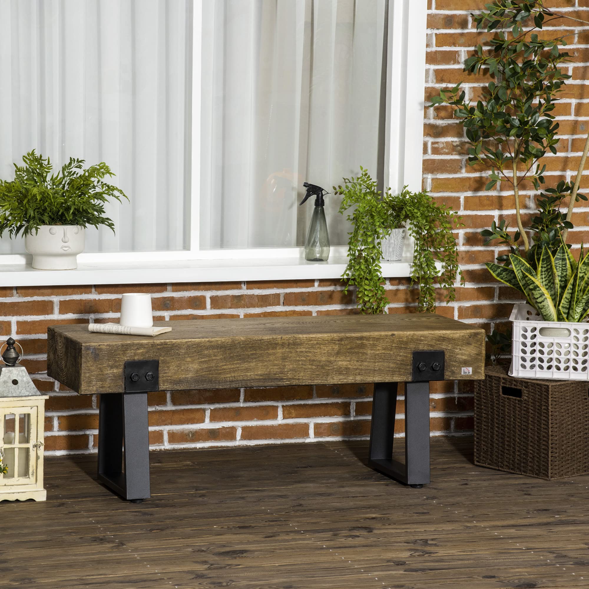 Garden Bench with Metal Legs and Wood Effect Concrete Top