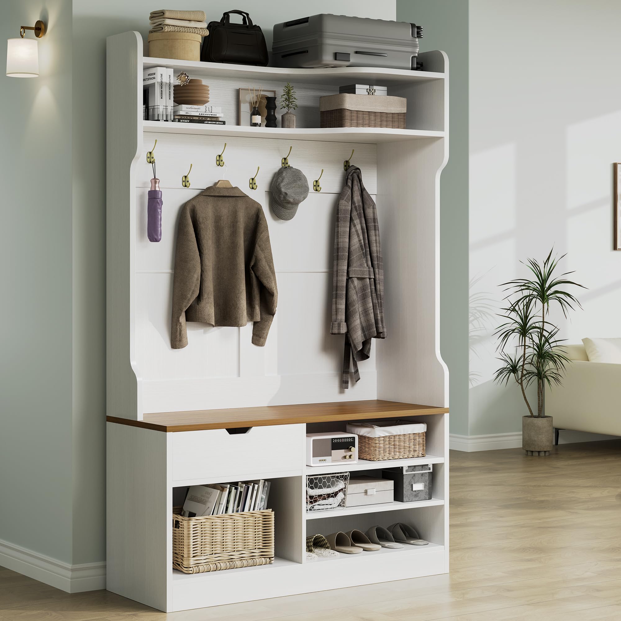 Modern Hall Tree with Bench and Shoe Storage
