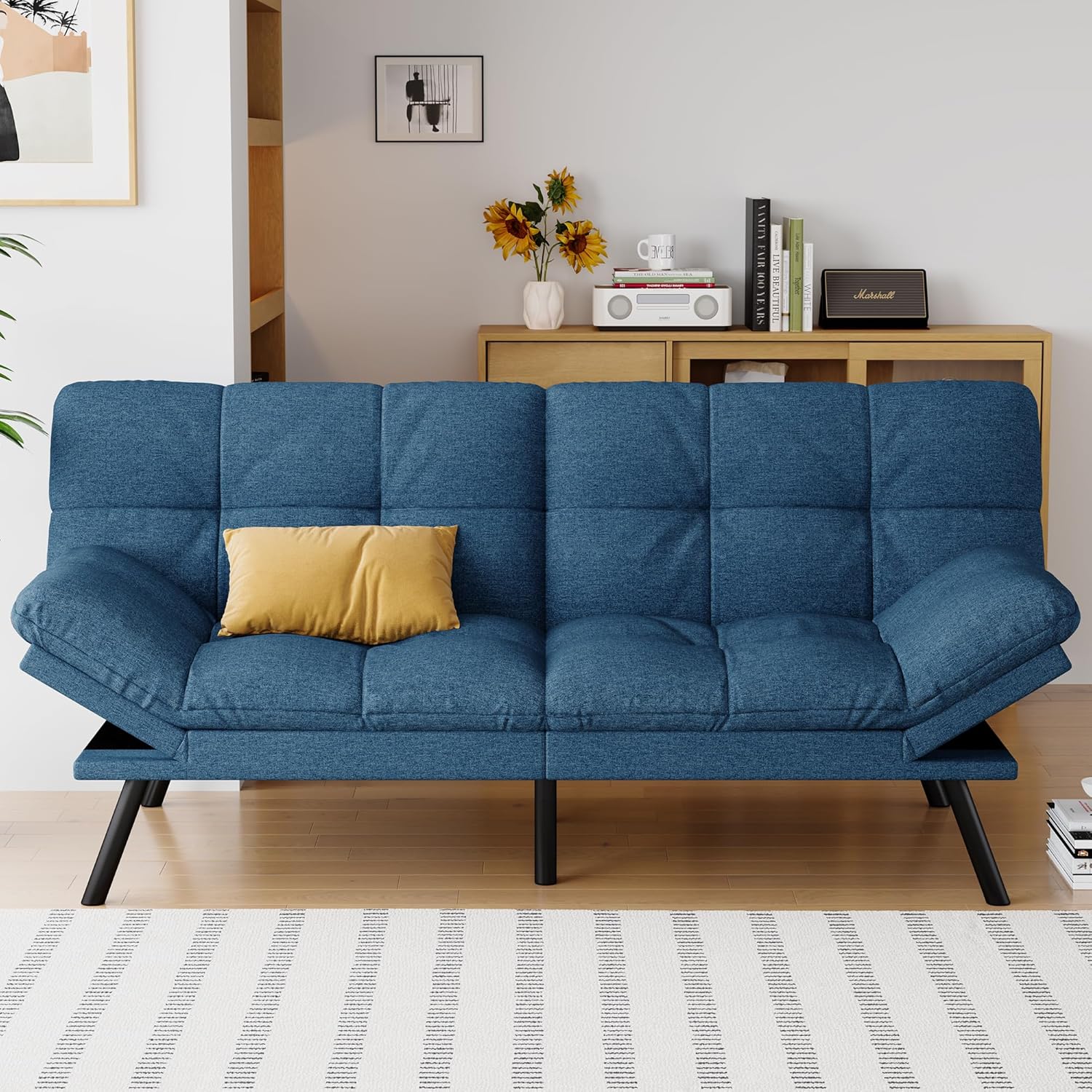 71" Futon Sofa Bed - Convertible Couch with Memory Foam
