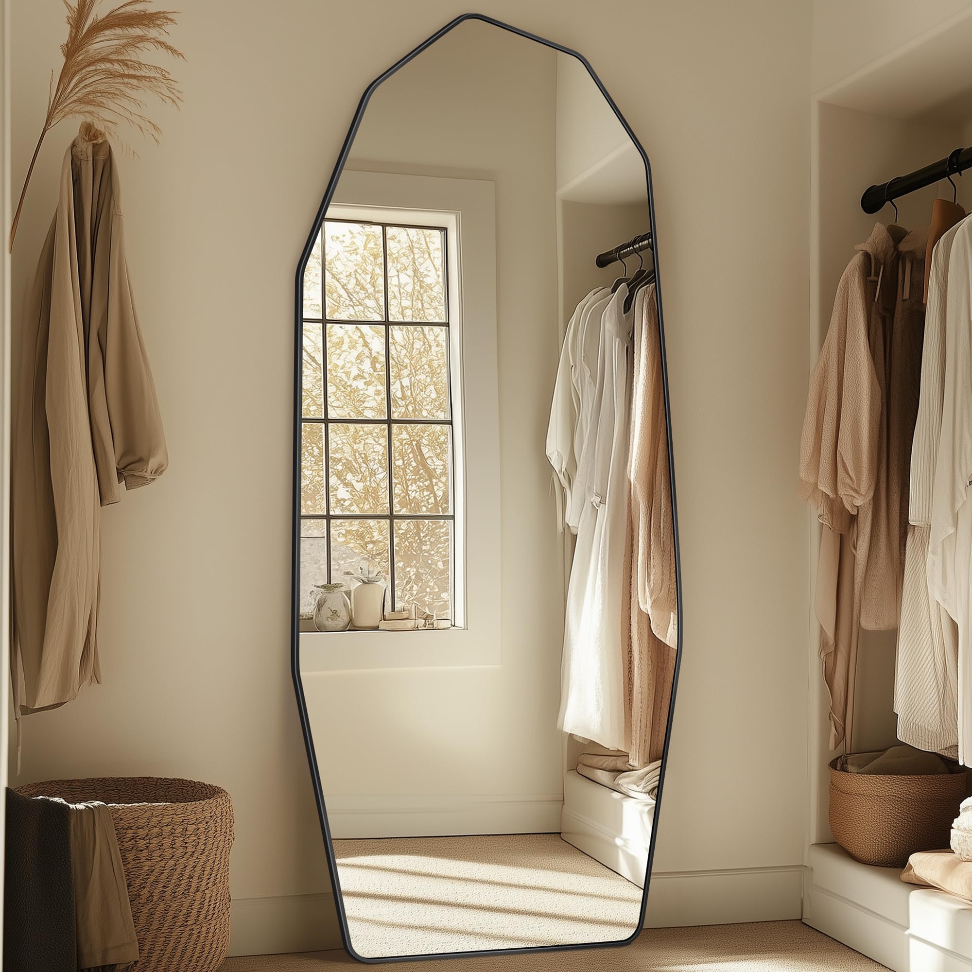 Full Length Mirror 71x28 Irregular Diamond Shape Black Aluminum Frame