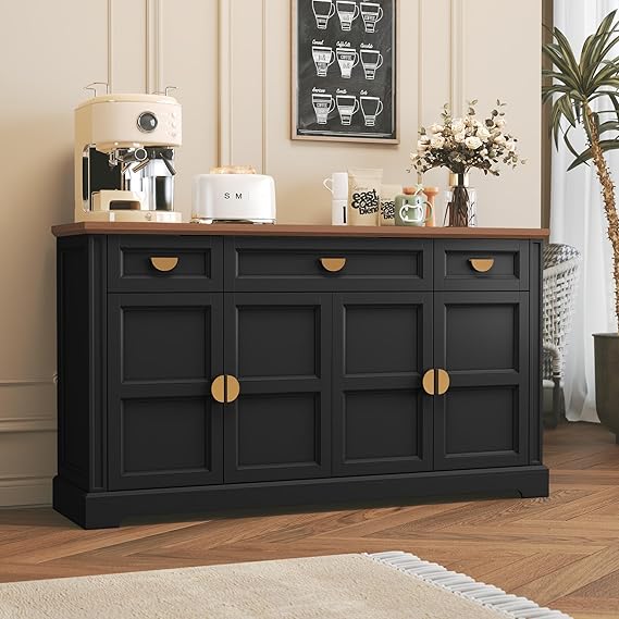 60" Shaker Buffet Sideboard Cabinet with 4 Doors and 3 Drawers
