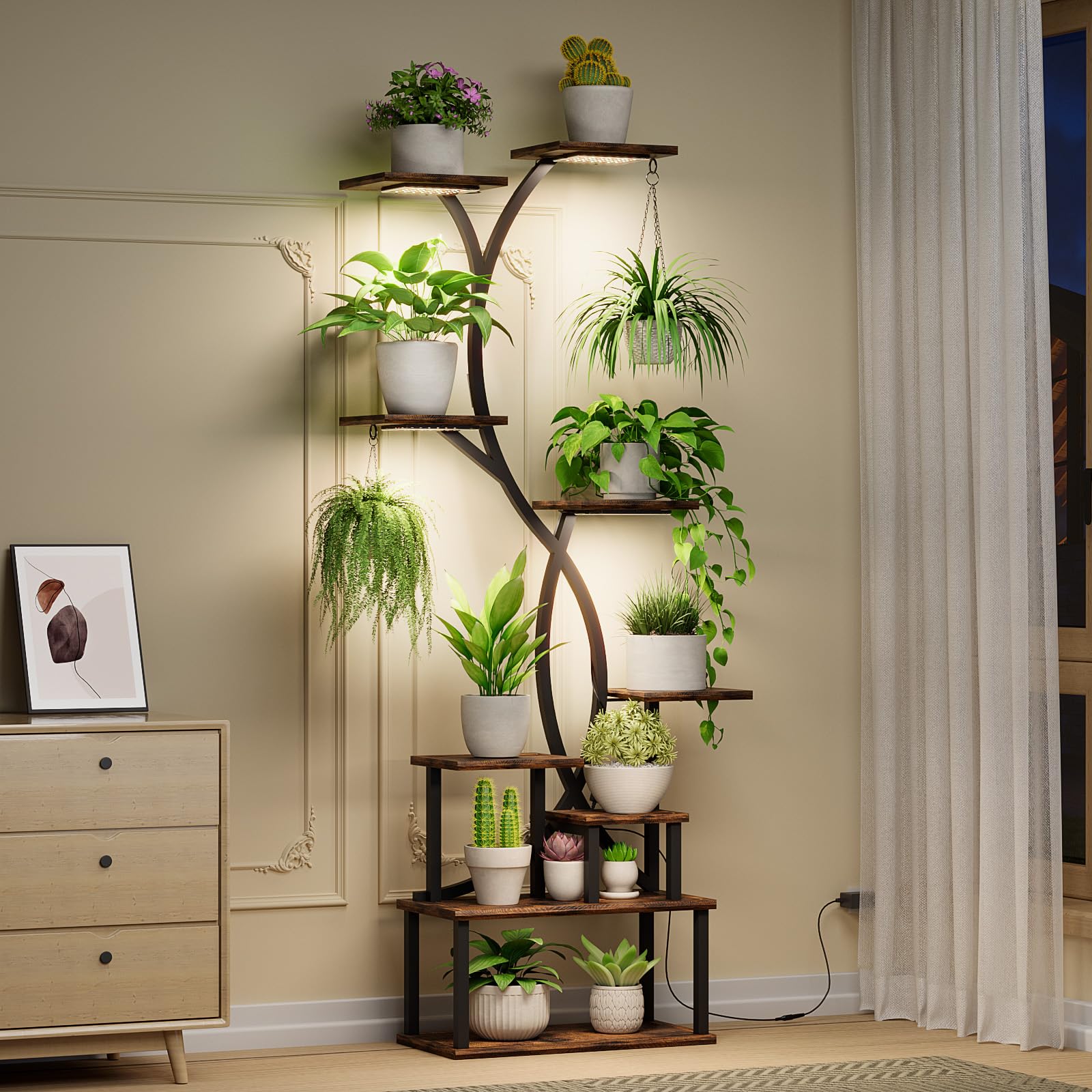 9-Tier Plant Stand with Grow Lights 62 Inch