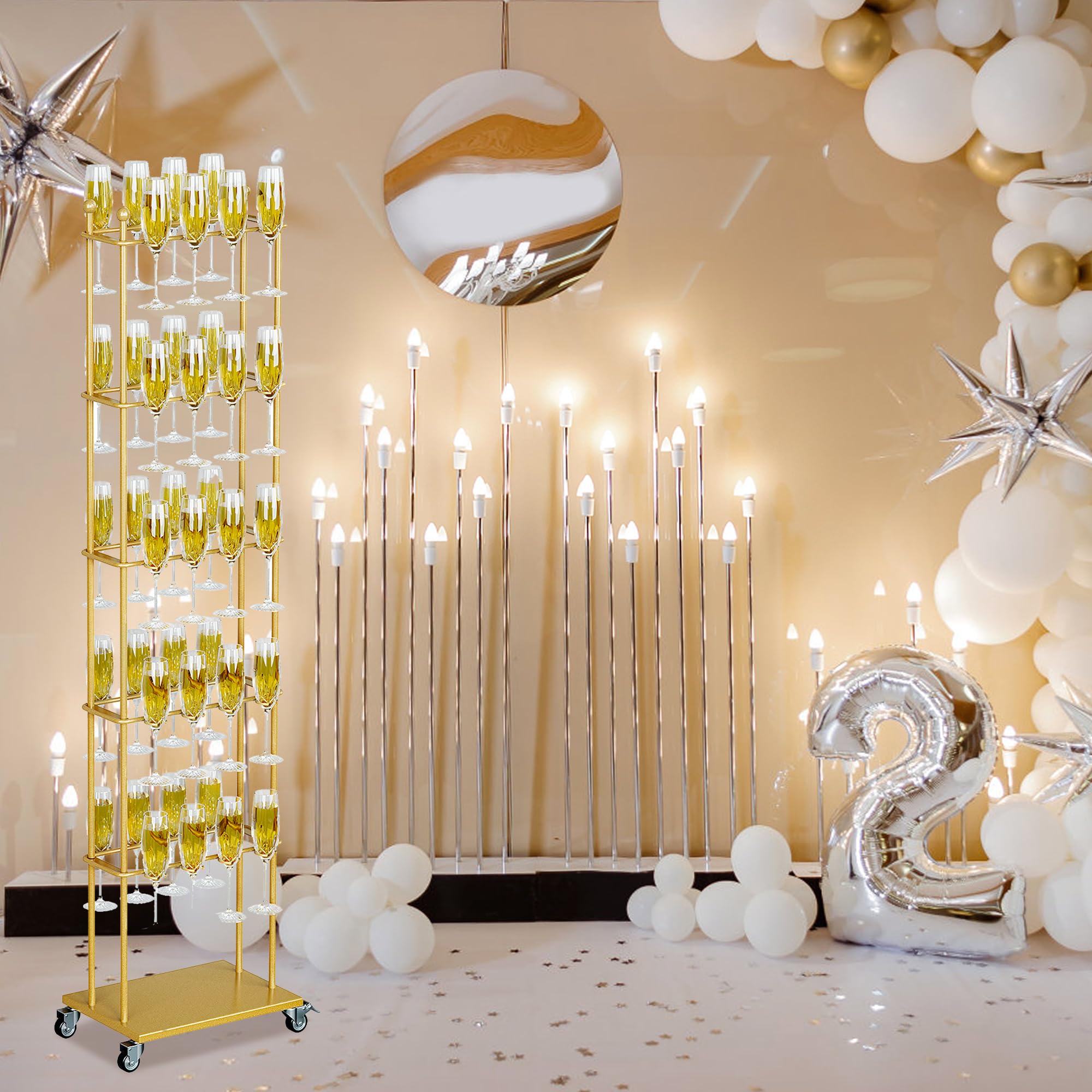 5-Tier Champagne Glass Holder Stand with Wheels