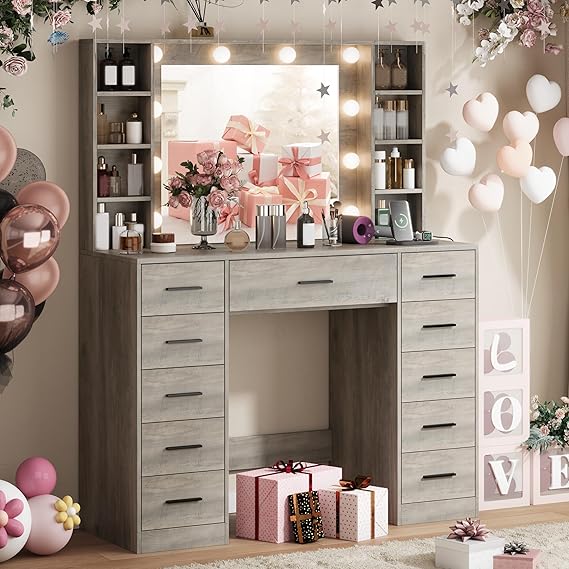 LED Makeup Vanity Desk with Mirror and Storage