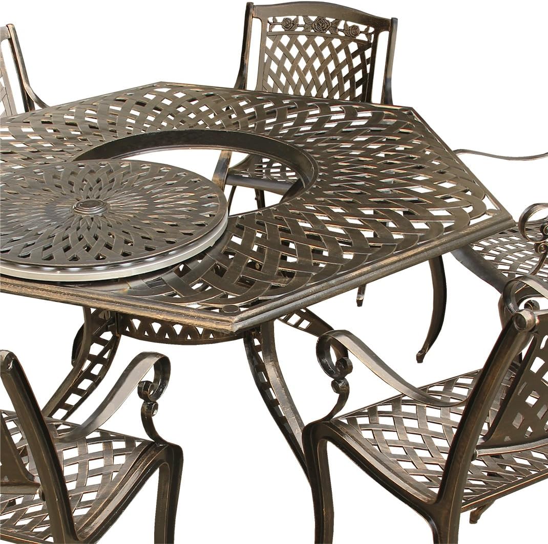 63-Inch Hexagon Outdoor Dining Set with Lazy Susan and 6 Chairs