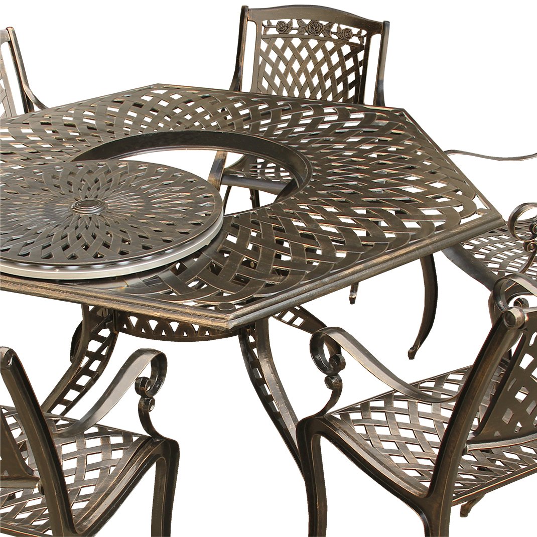 63-Inch Hexagon Outdoor Dining Set with Lazy Susan and 6 Chairs