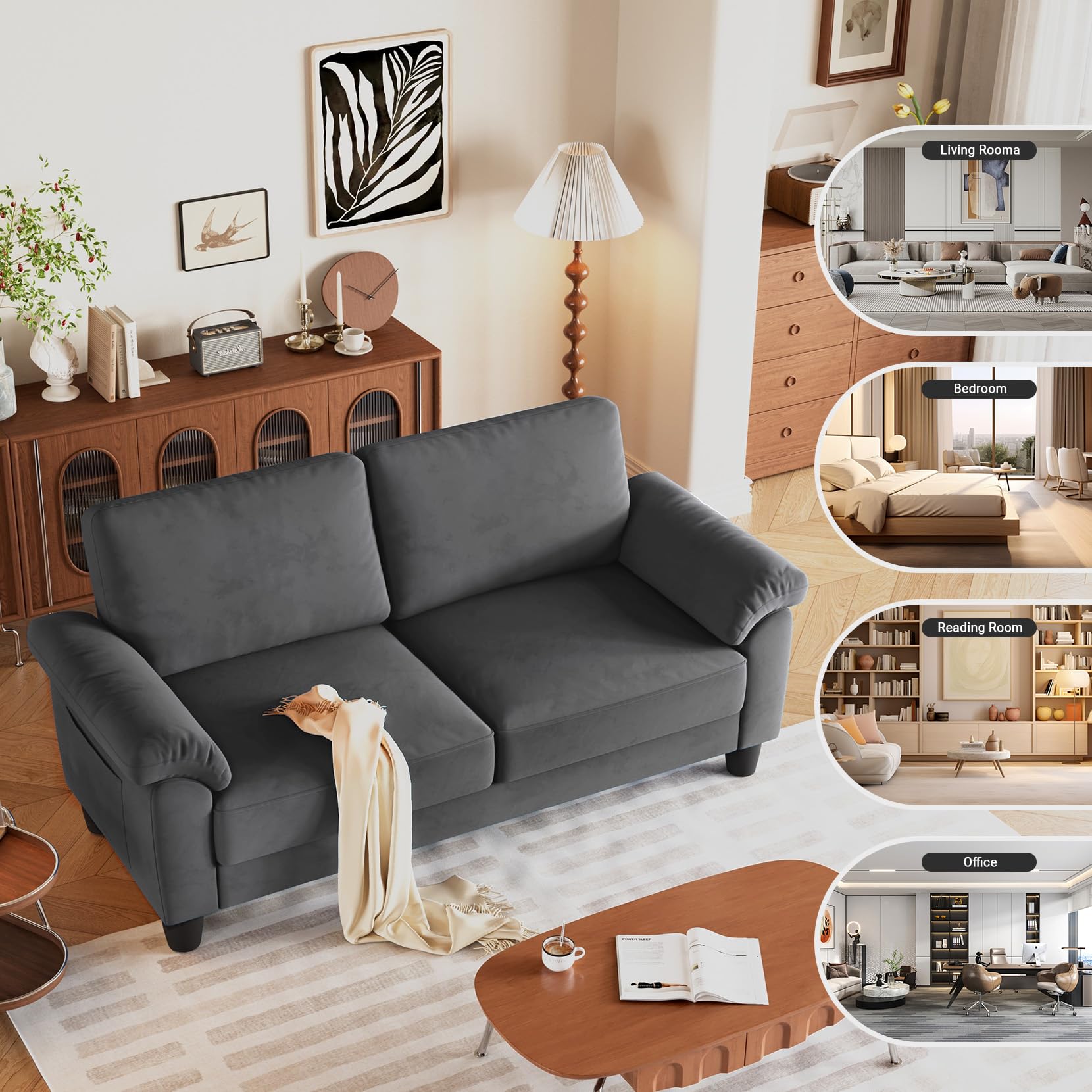 70" Velvet Sofa with Storage