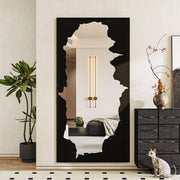55x28 Full-Length Mirror with Artistic Black Abstract Overlay
