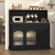 Coffee Bar Cabinet with Storage and Glass Doors