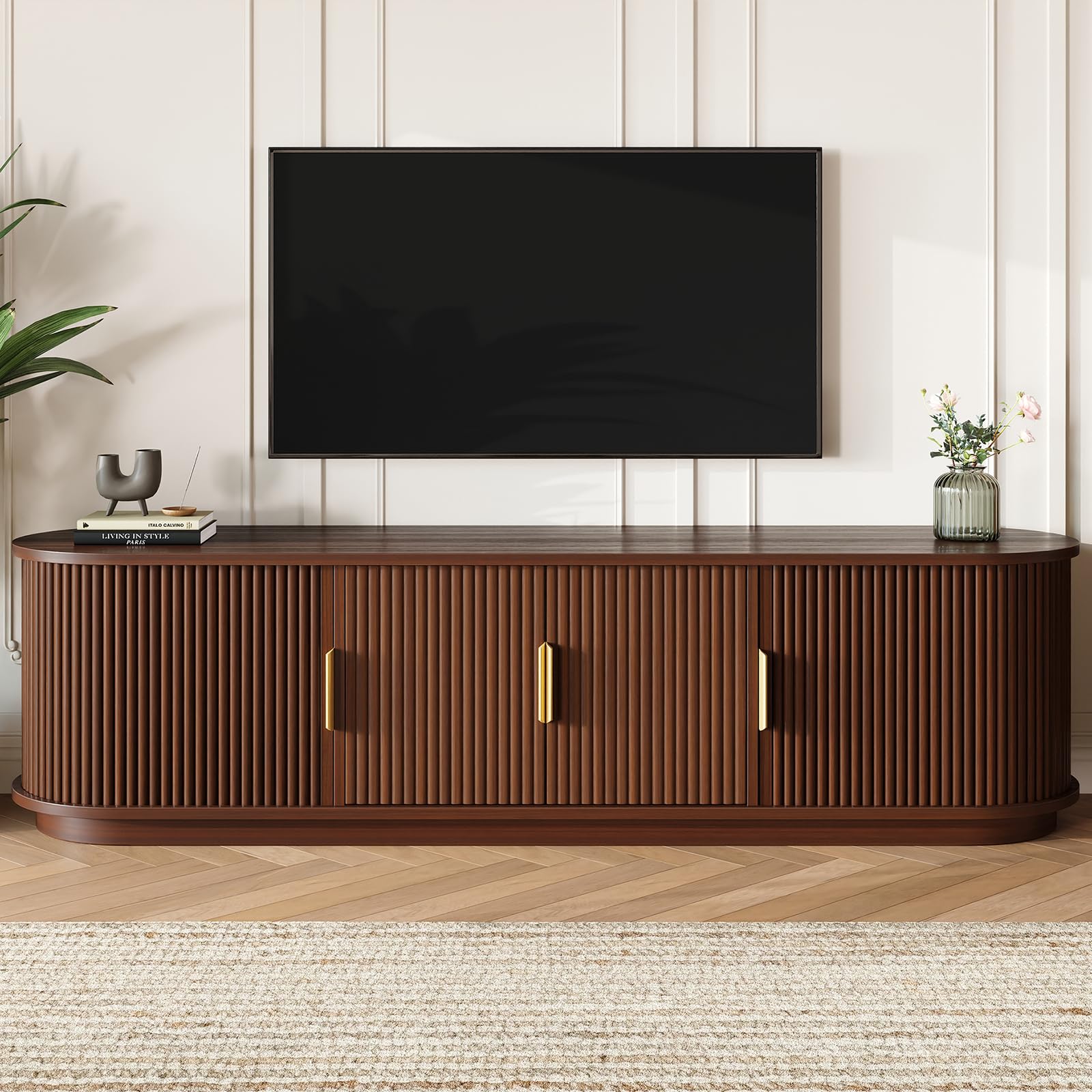 66.9" Wooden TV Stand with Sliding Doors