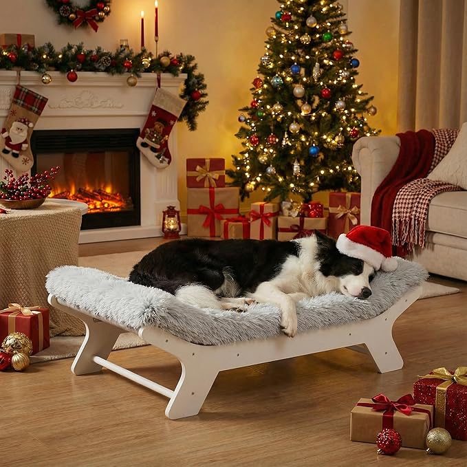 Elevated Dog Bed with Wooden Frame and Washable Mattress - XL