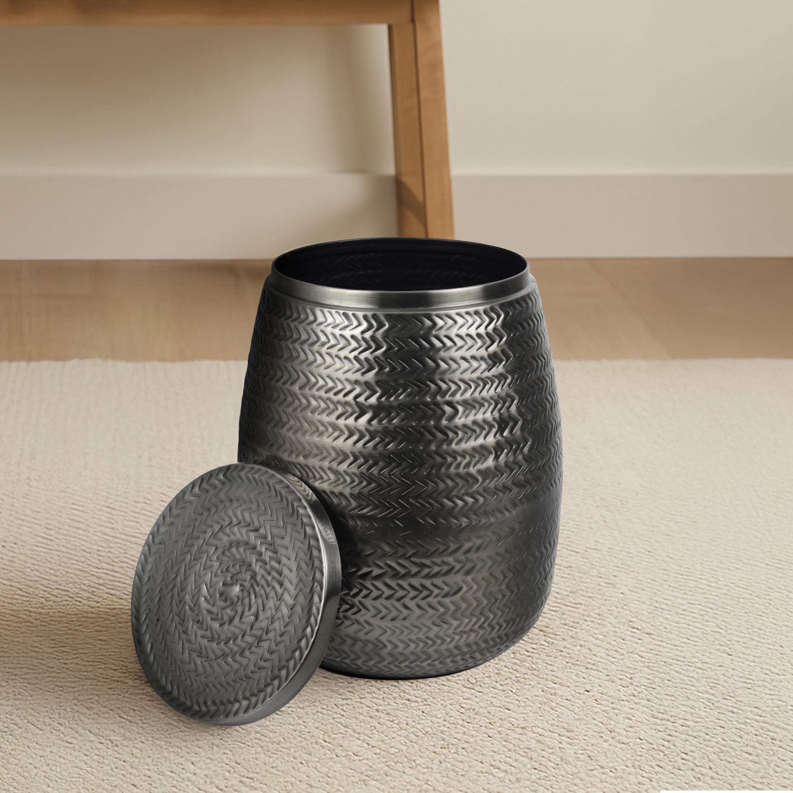 Jasper 15" Modern Rustic Metal Drum Storage Side Table