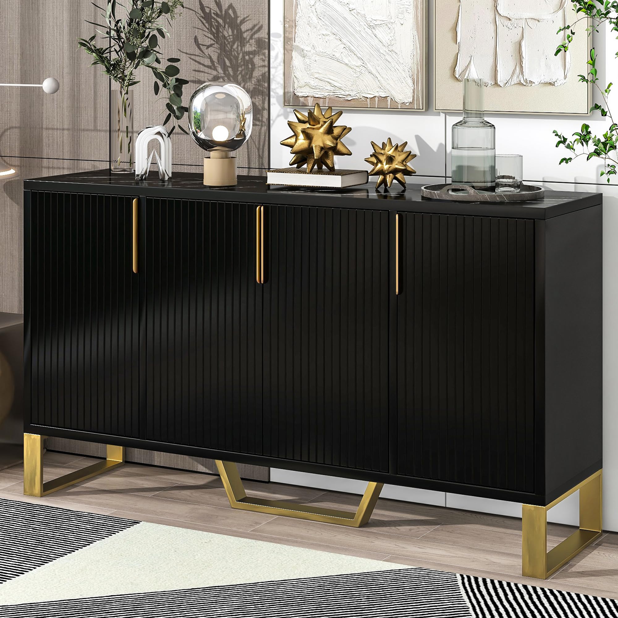 60-Inch Sideboard Cabinet with Faux Marble Top