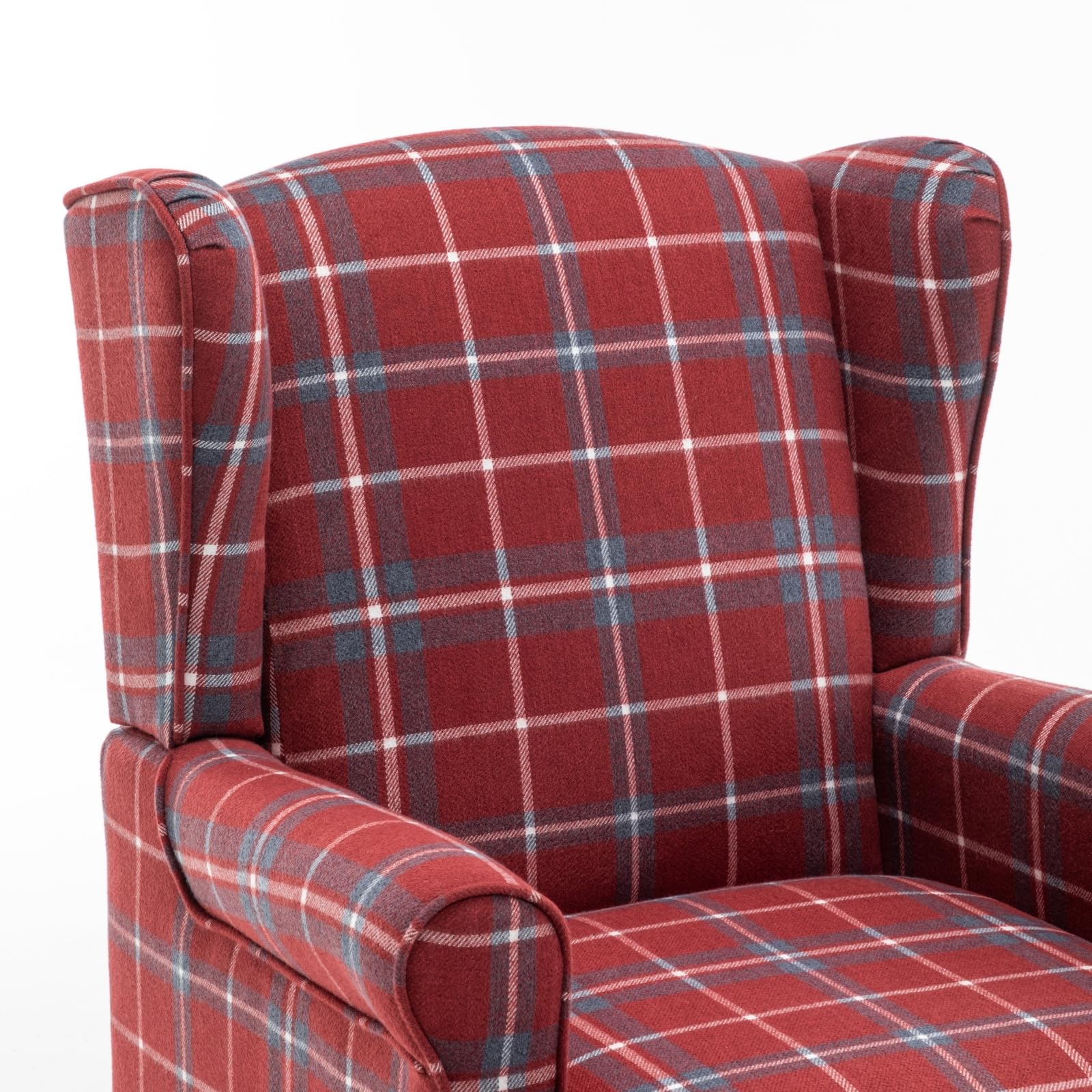 Vintage Tartan Wingback Armchair with Solid Wood Legs