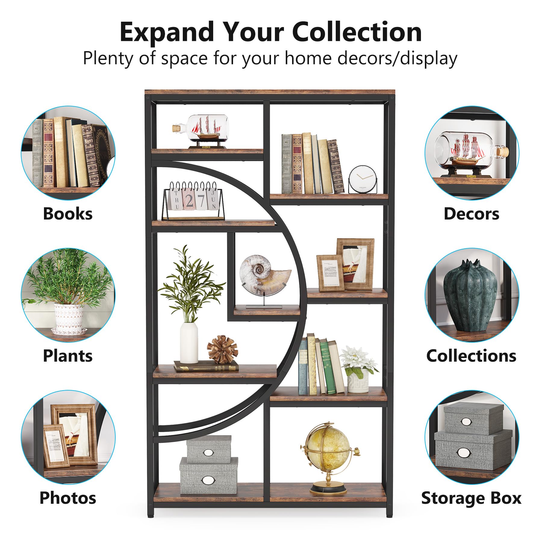 Industrial 5-Tier Bookshelf Storage Organizer