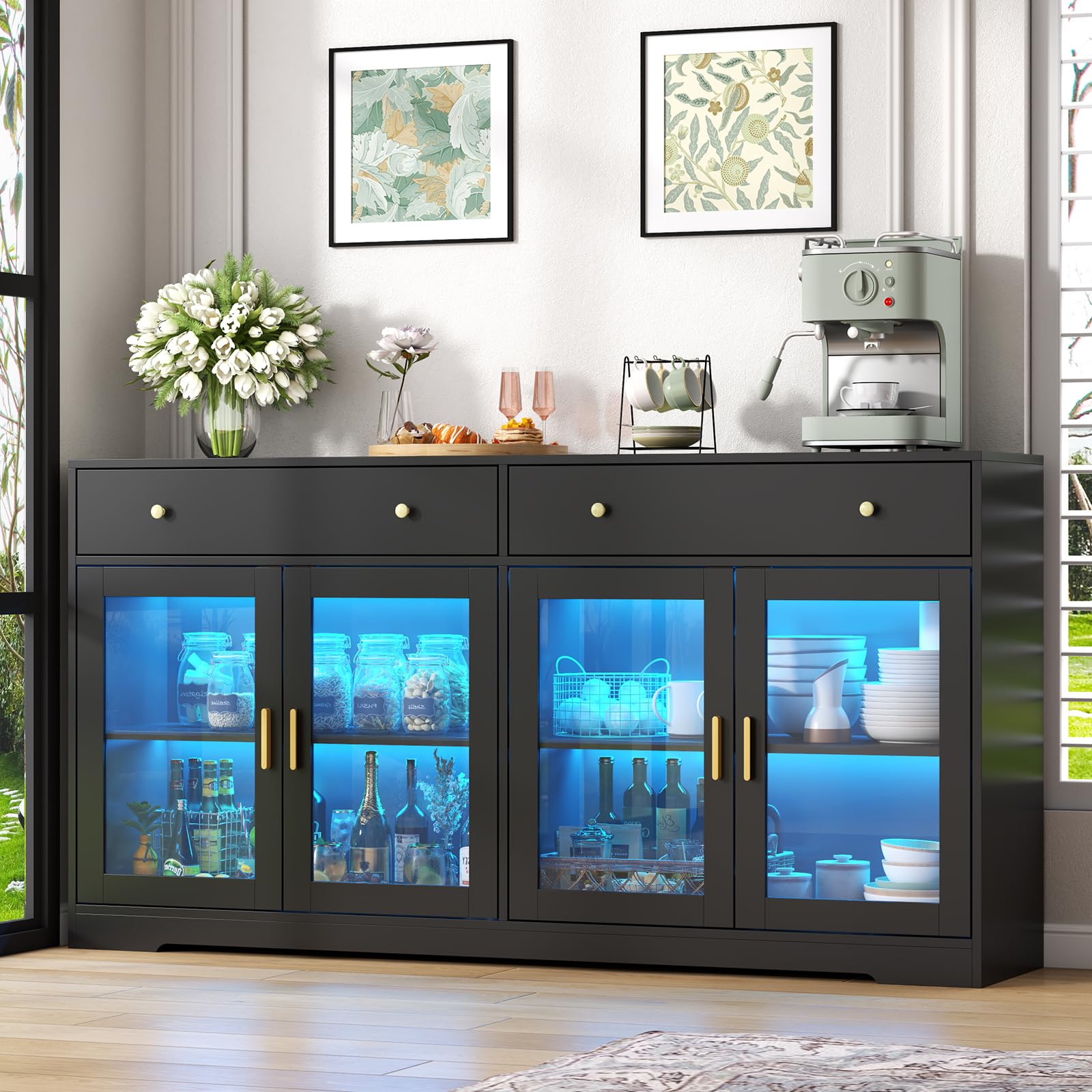 55" LED Buffet Cabinet with Glass Doors