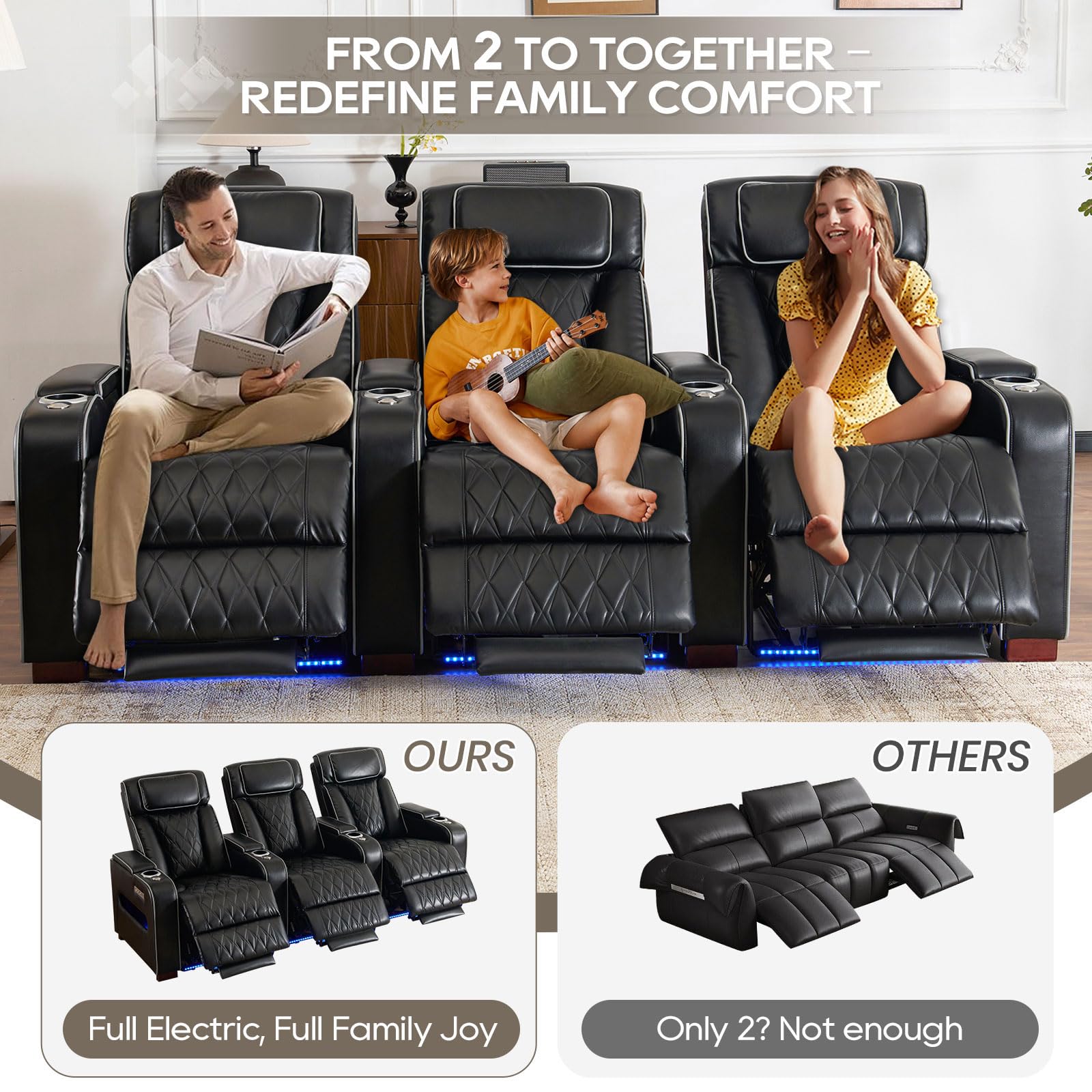 Luxury Home Theater Seating Power Recliner with LED Lighting