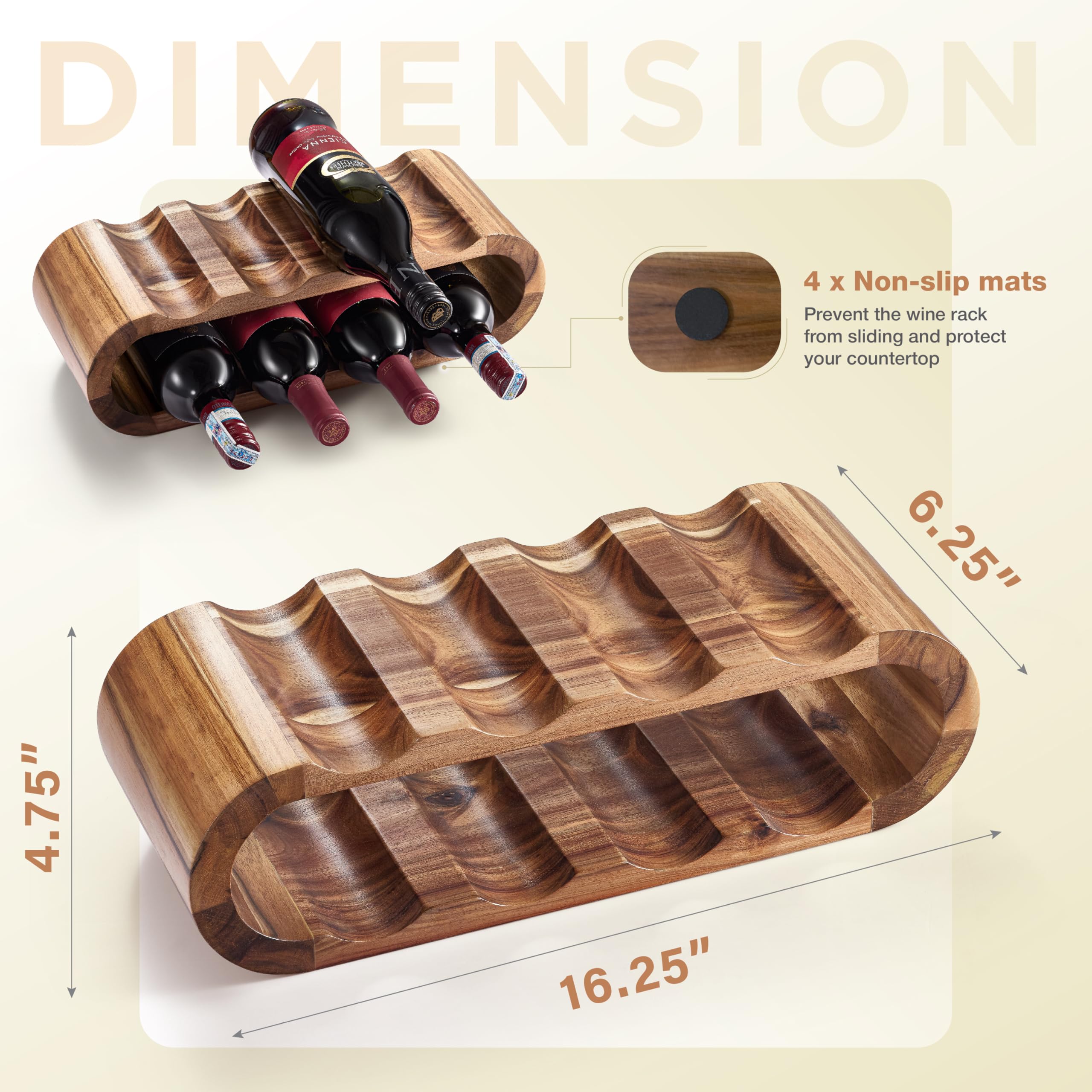 8-Bottle Wooden Wine Rack Countertop Holder