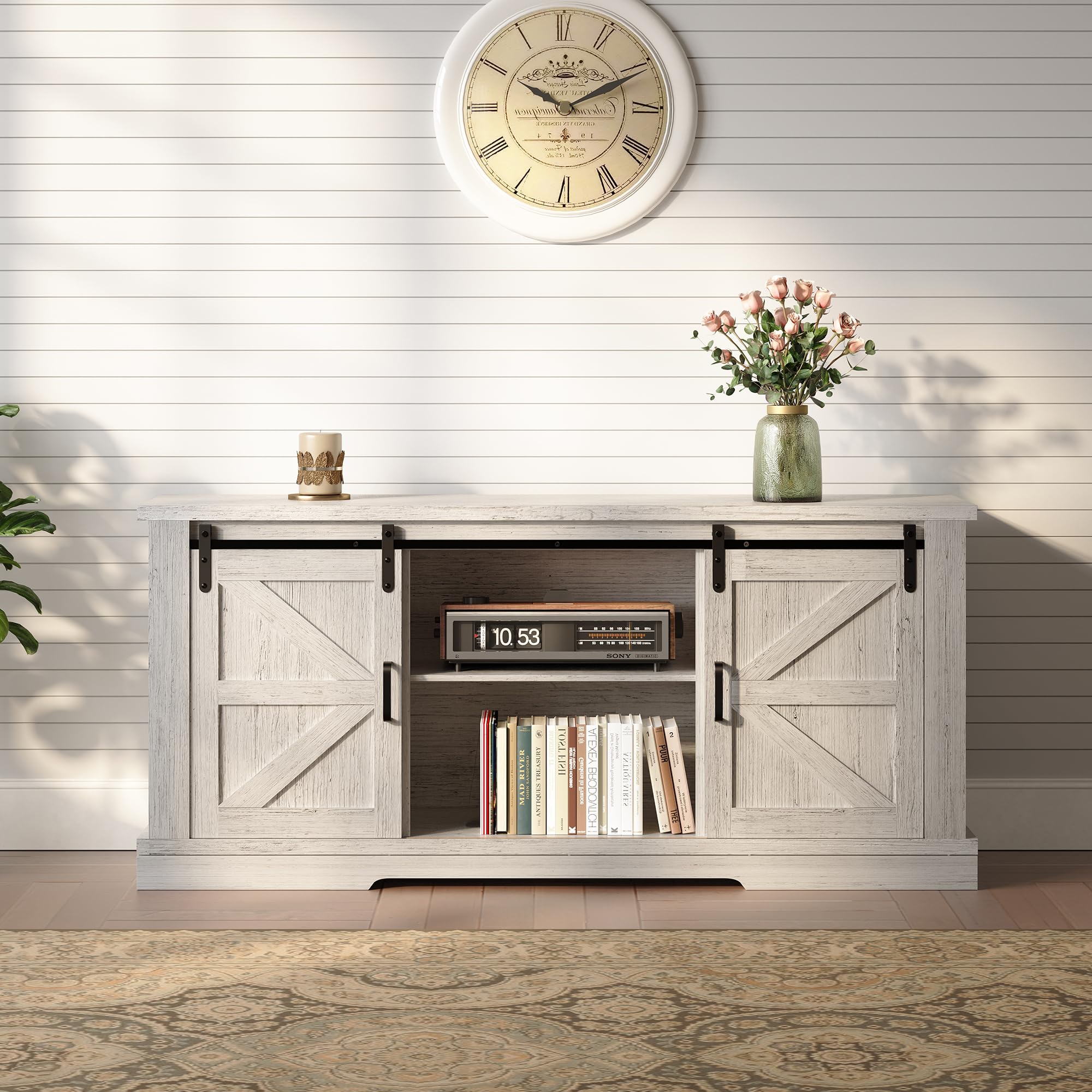 58-Inch Farmhouse TV Console with Sliding Barn Doors