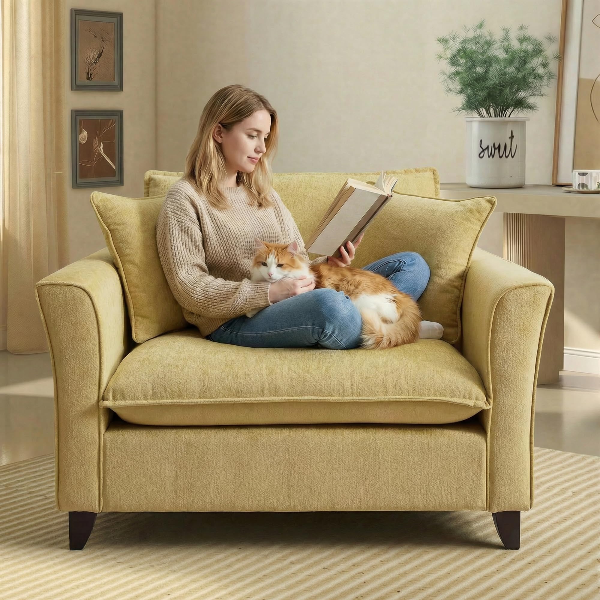 Chenille Upholstered Accent Chair with Removable Cover