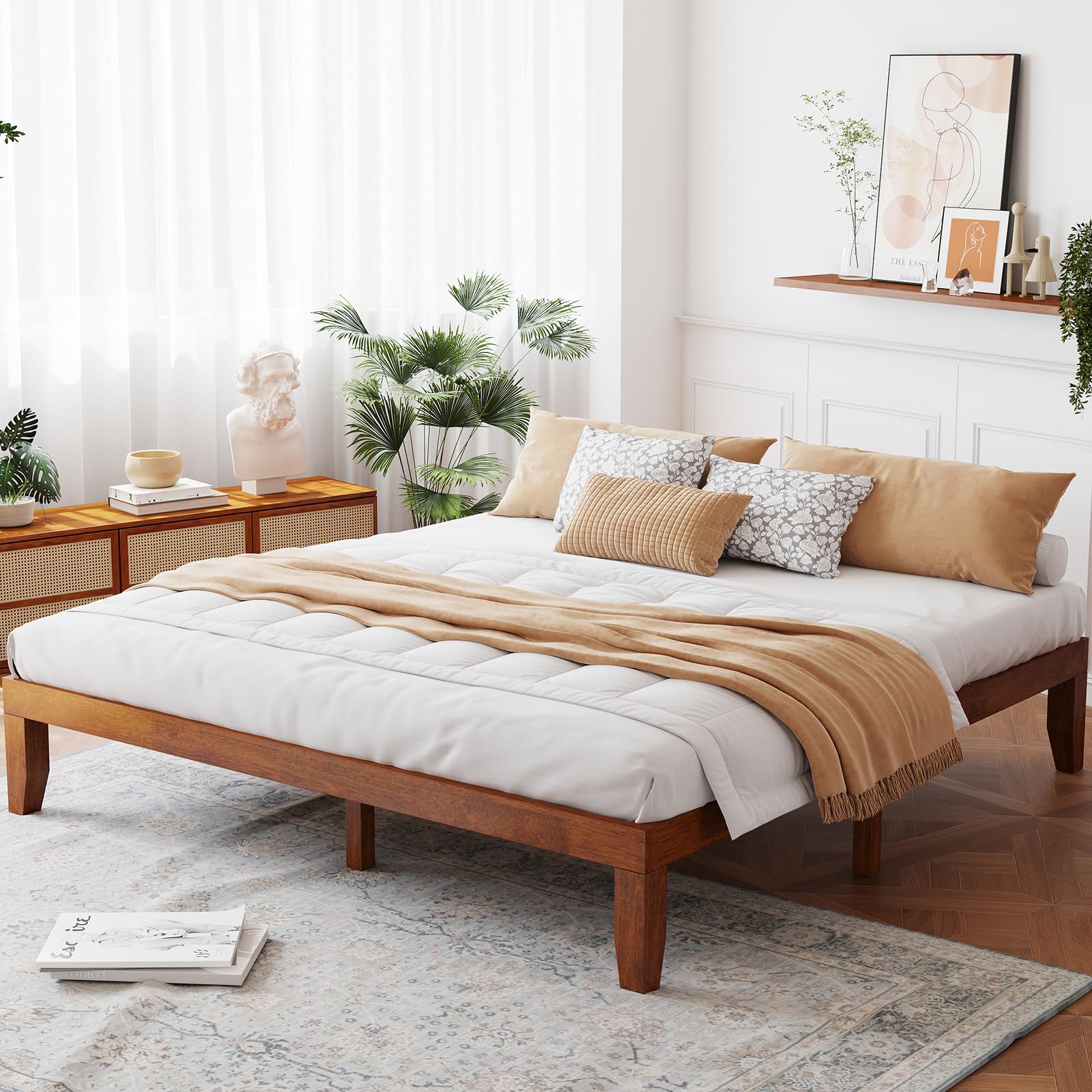 King Solid Wood Platform Bed Frame
