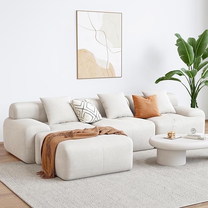 118" Modern L-Shaped Modular Sectional Sofa with Ottoman