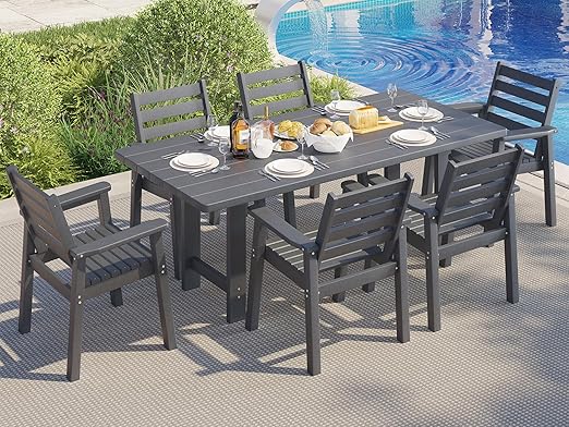 7-Piece HDPE Outdoor Dining Set with Umbrella Hole