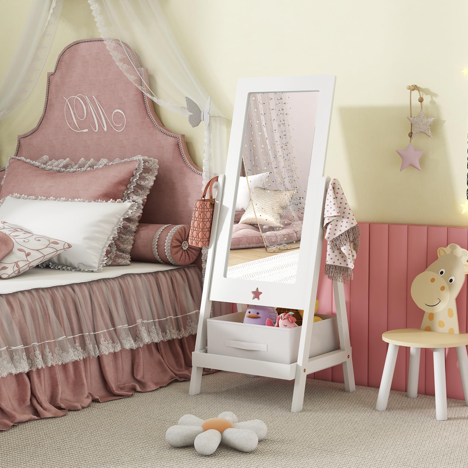 Kids Standing Mirror with Storage