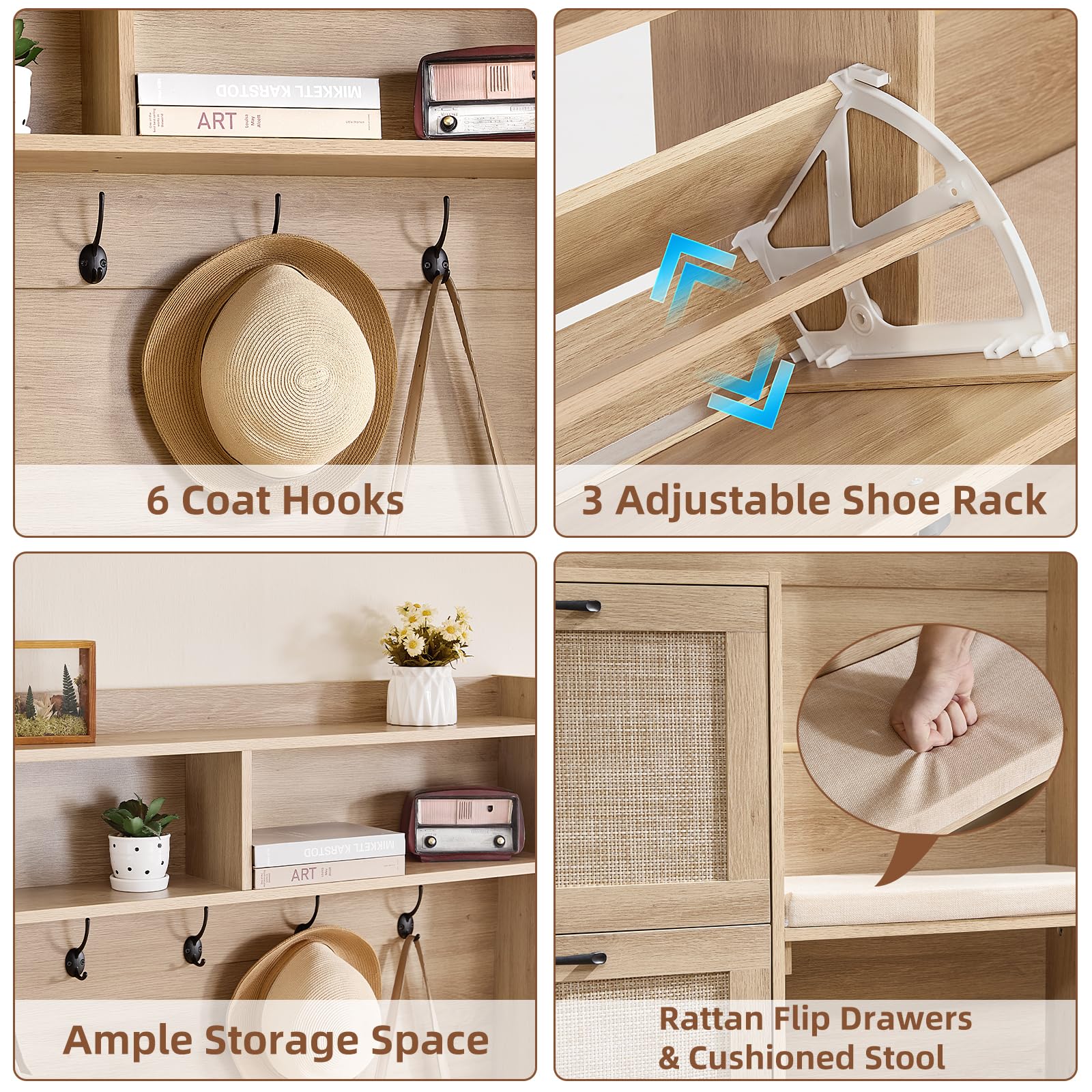 4-in-1 Hall Tree with Bench and Shoe Storage