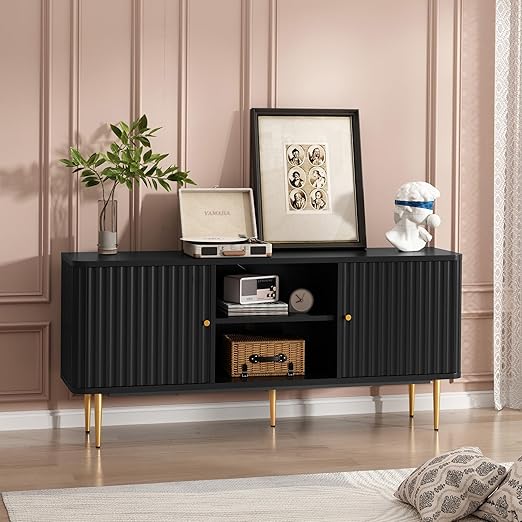 55" Fluted TV Stand Mid Century Modern Entertainment Center with Storage