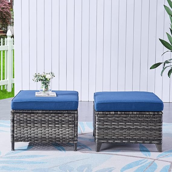 Outdoor Wicker Ottomans Set of 2