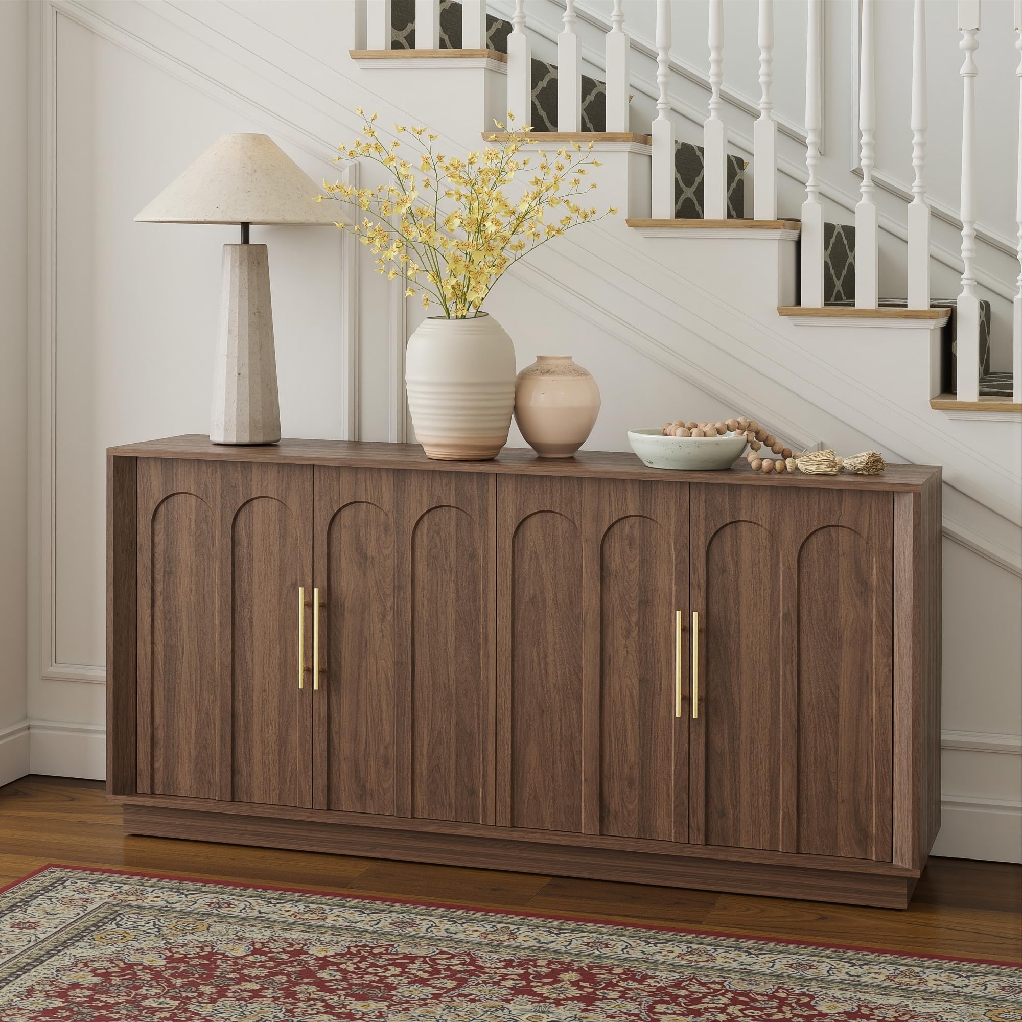 Mid-Century Modern Sideboard Cabinet with Arched Doors
