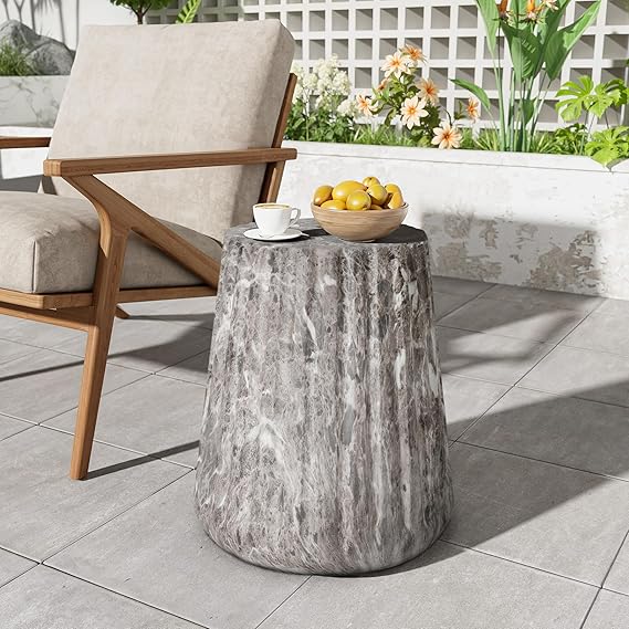 Lightweight Concrete End Table - Indoor Outdoor Round Accent Side Table