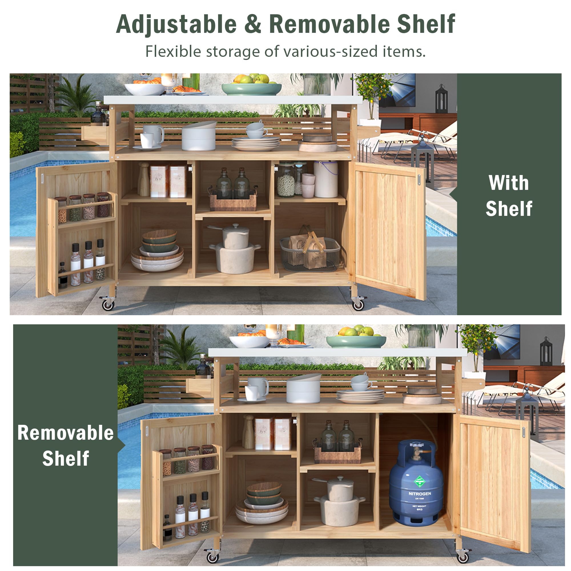 Outdoor Kitchen Rolling Bar Cart with Stainless Steel Top