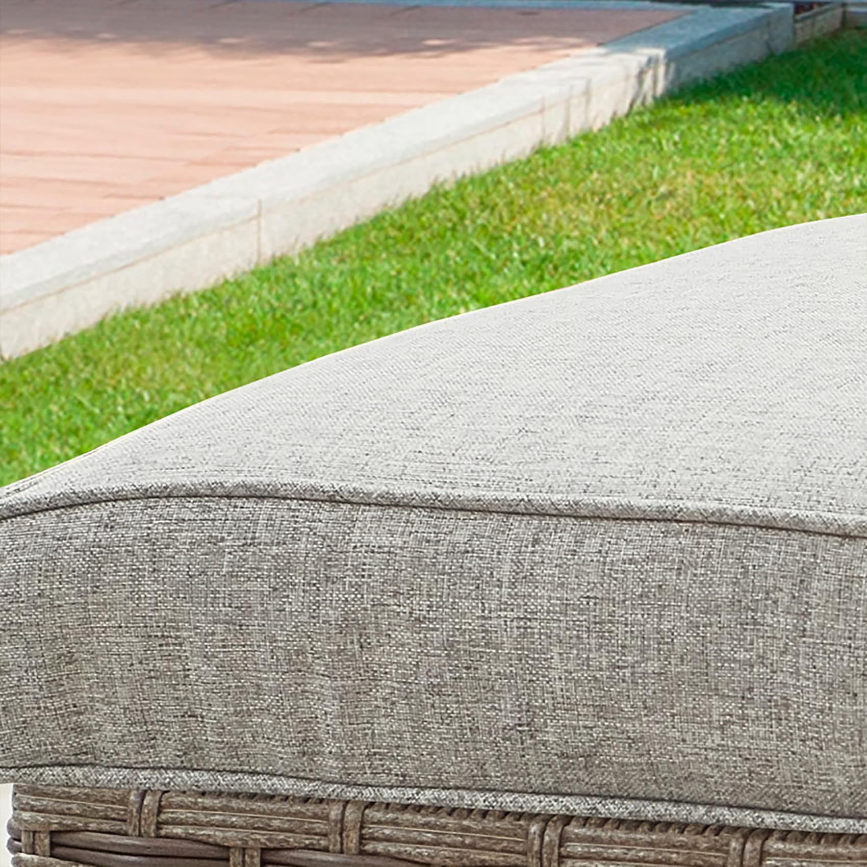 Grey Cushioned Wicker Ottoman