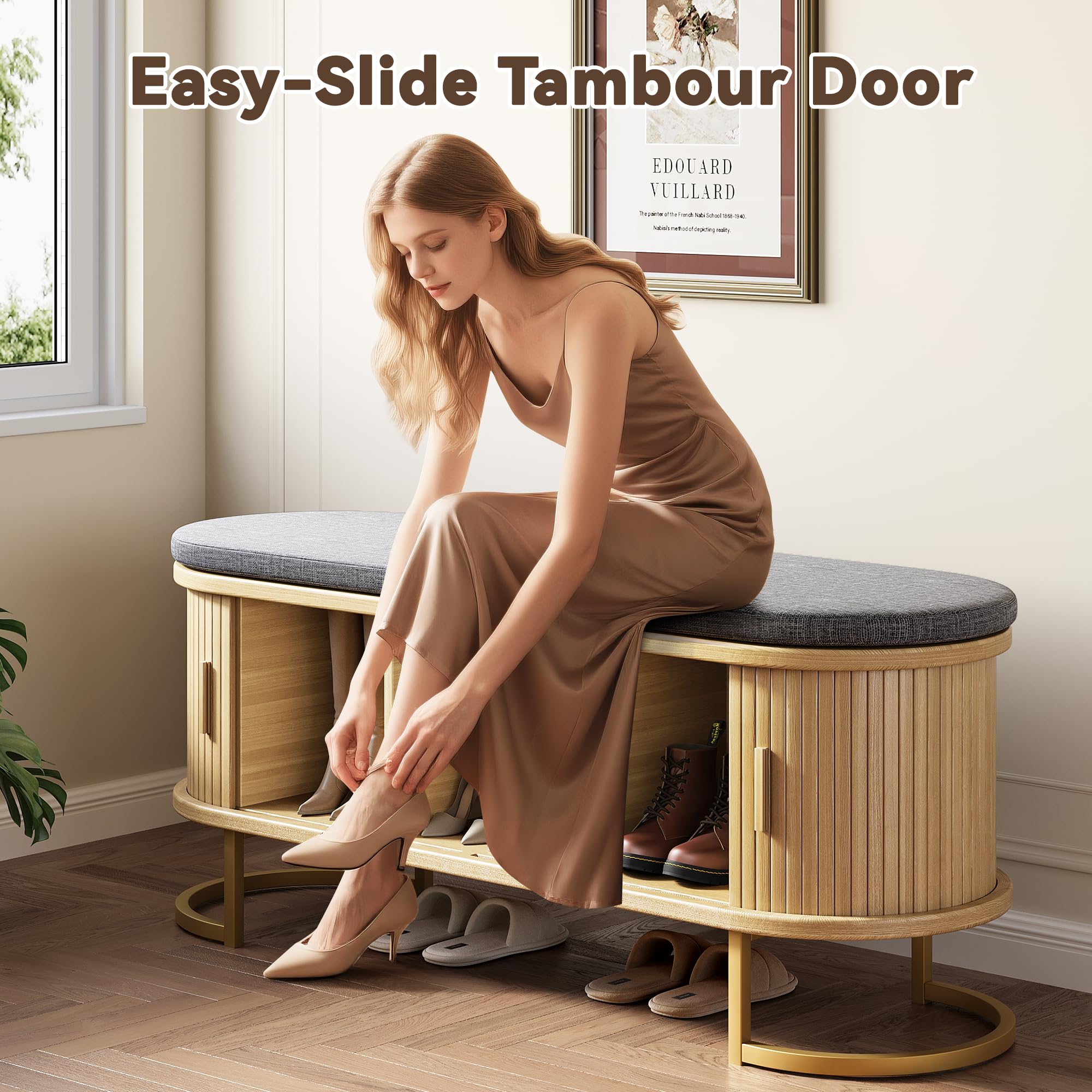 47.2" Entryway Storage Bench with Sliding Door