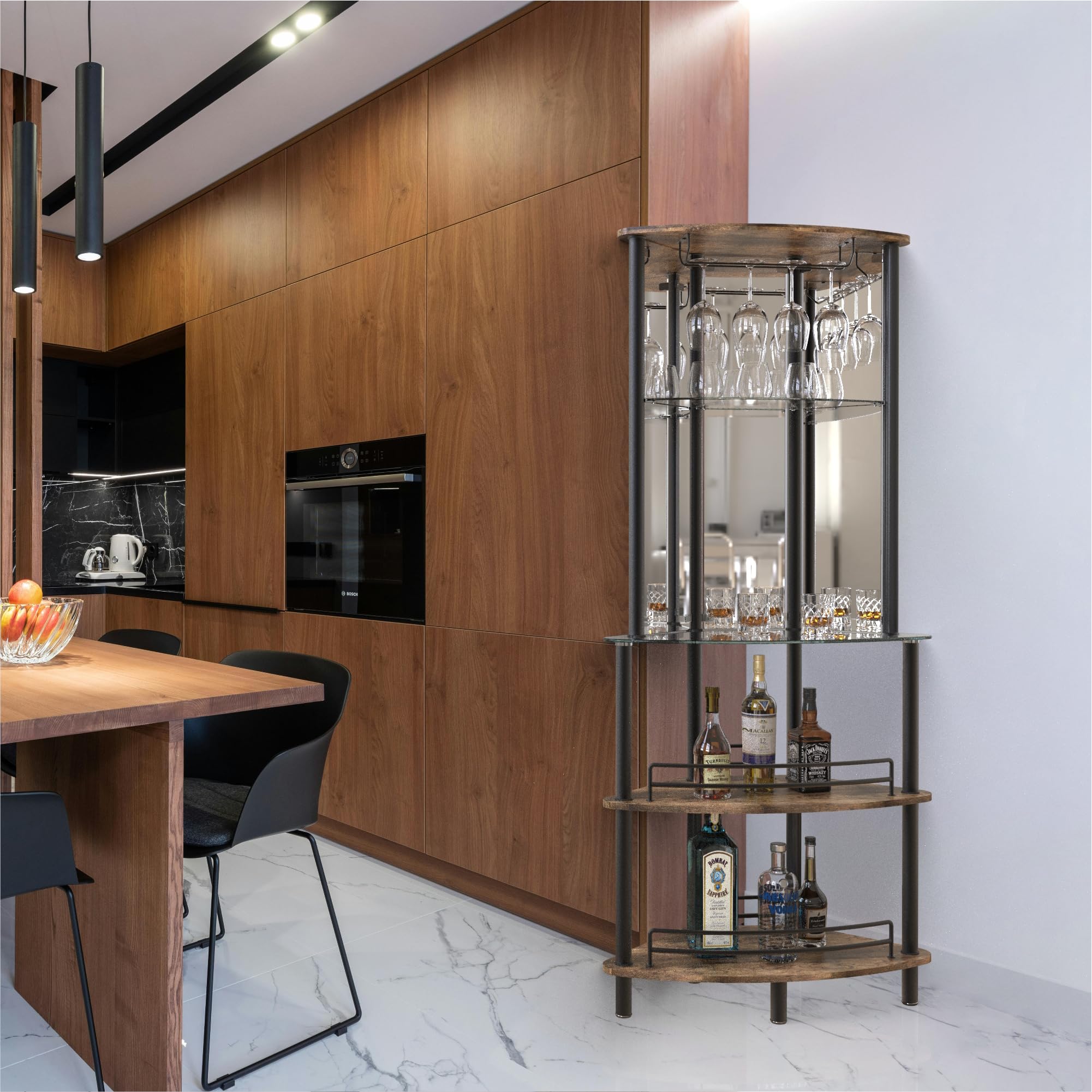 Contemporary Tower Bar Cabinet with Glass Shelves